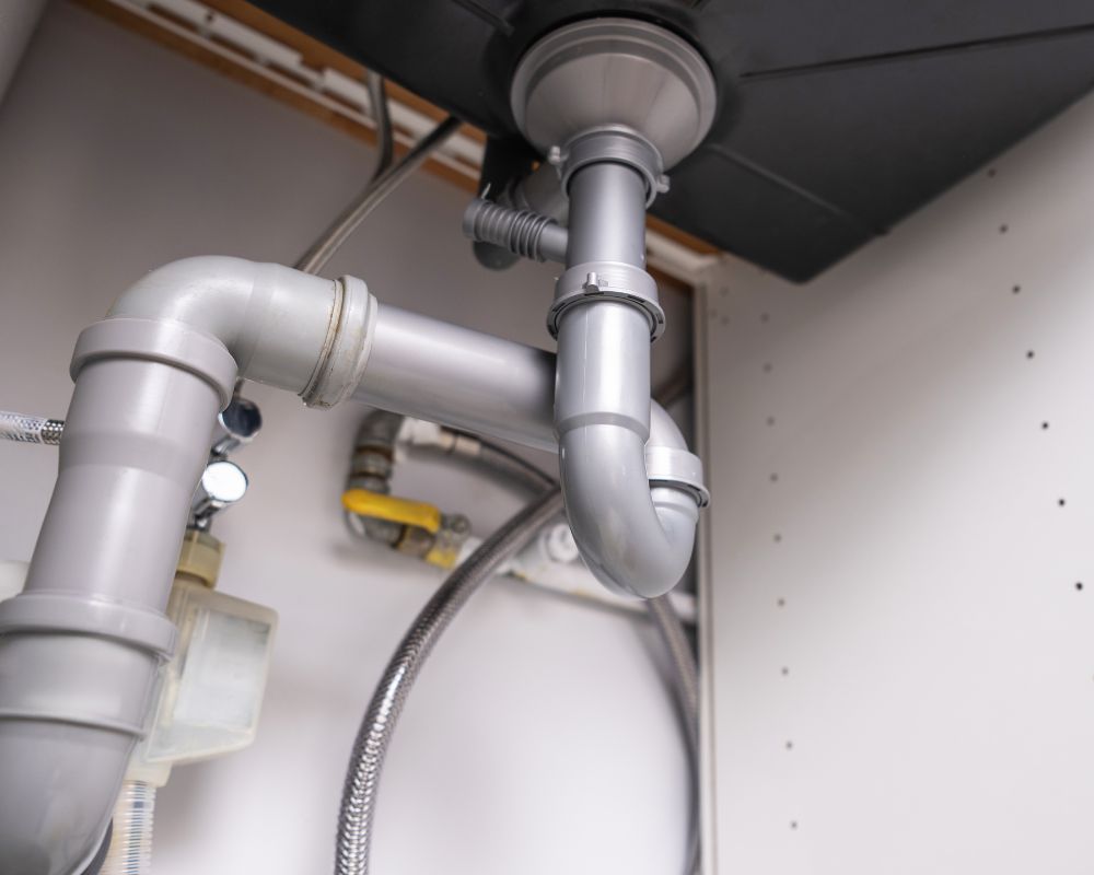 Plumbing pipes and fittings in a utility area